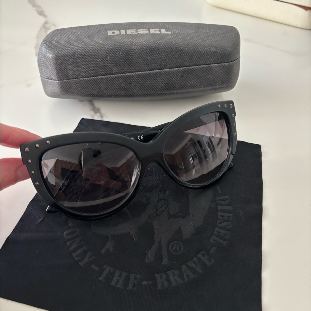 Diesel Black Oversized Cat Eye Sunglasses